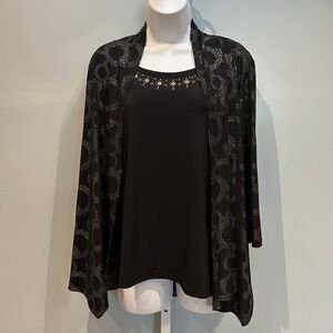 JM Collection Black and Gold 2-Piece Tank Top with Cardigan Medium